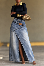 Women's Two-piece Slit Long Denim Skirt