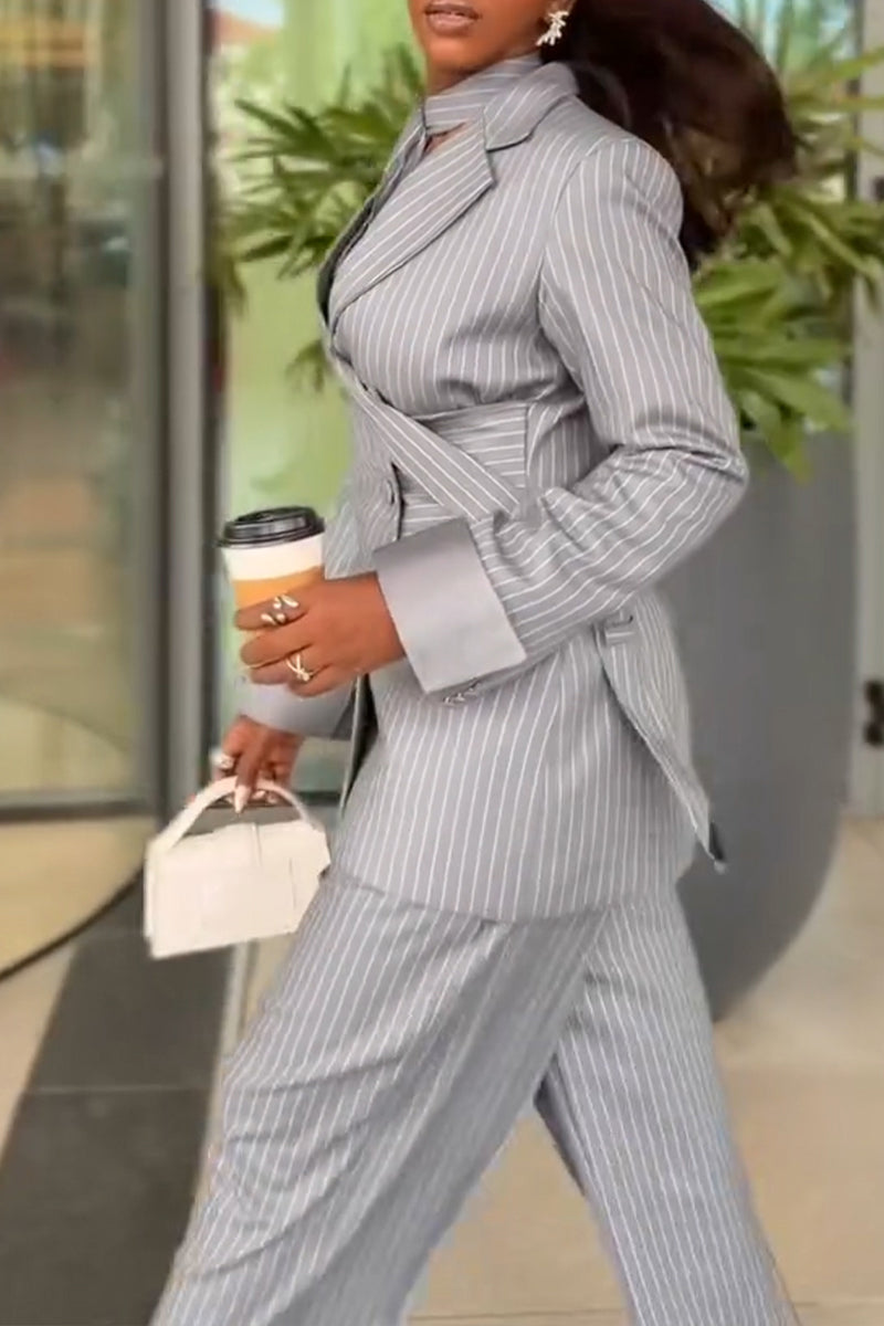 Women's Fashion Commuter Stripe Blazer with Tie or Pants