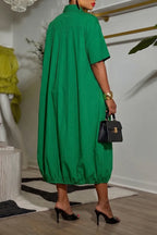 Women's Casual Shirt Collar Loose Balloon Hem Midi Dress