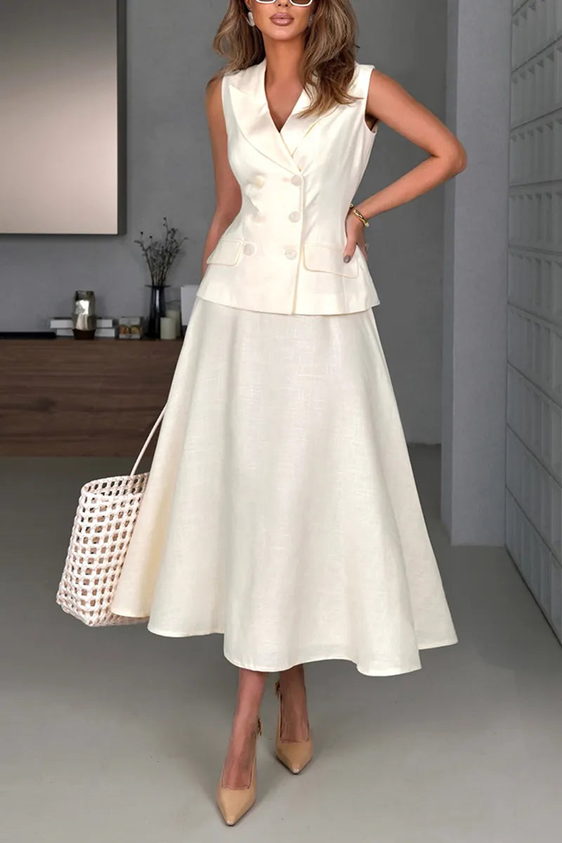 Women's Simple Commuter Lapel Vest Skirt Set