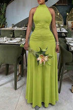 Women's Urban Minimalist Pleated High Neck Long Dress