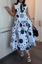 Women's Fashion Sleeveless Shirt Polka Dot Bustier Dress Set
