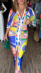 Women's V-neck Strappy Slim Print Dress