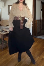 Women's Casual Pleated Loose Shirts & High Waist Skirt