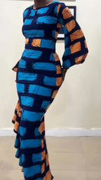 Women Round Neck Patchwork Color Blocking Slim Fit Elegant Temperament Maxi Dresses