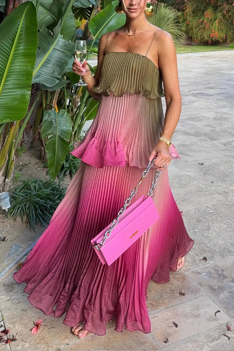 Women's Resort Gradient Tiered Pleated Dress