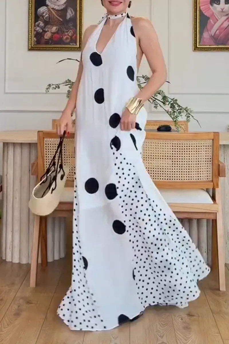 Women's Summer Bestseller Resort Polka-Dot Halter Dress
