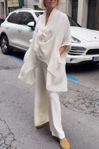 Womens V-neck Top+ Wide Leg Pants Loose Casual Suit