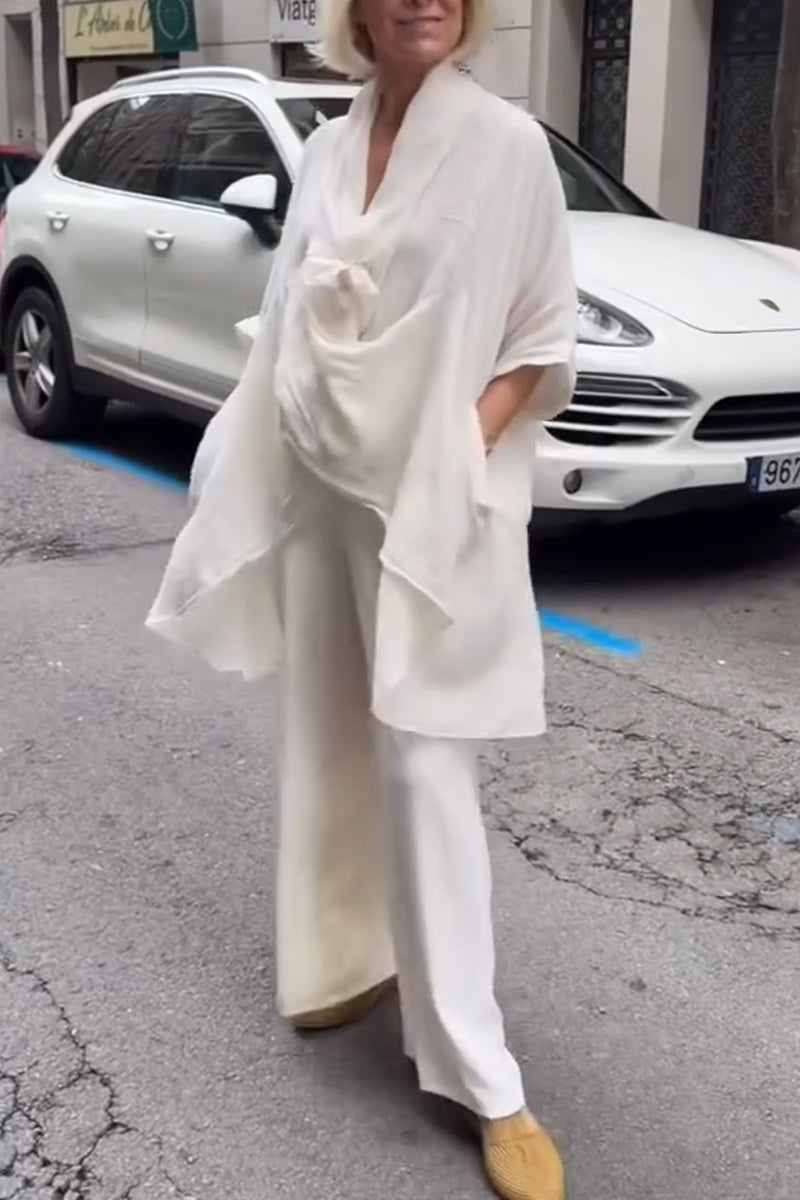Womens V-neck Top+ Wide Leg Pants Loose Casual Suit