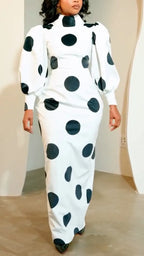 Women Round Neck Polka Dot Slim Fit Elegant Style Dress