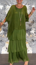 Women's Round Neck Multi-layered Loose Dress