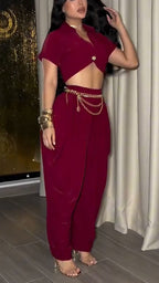 Women Collar Top+ Pants Casual Suit