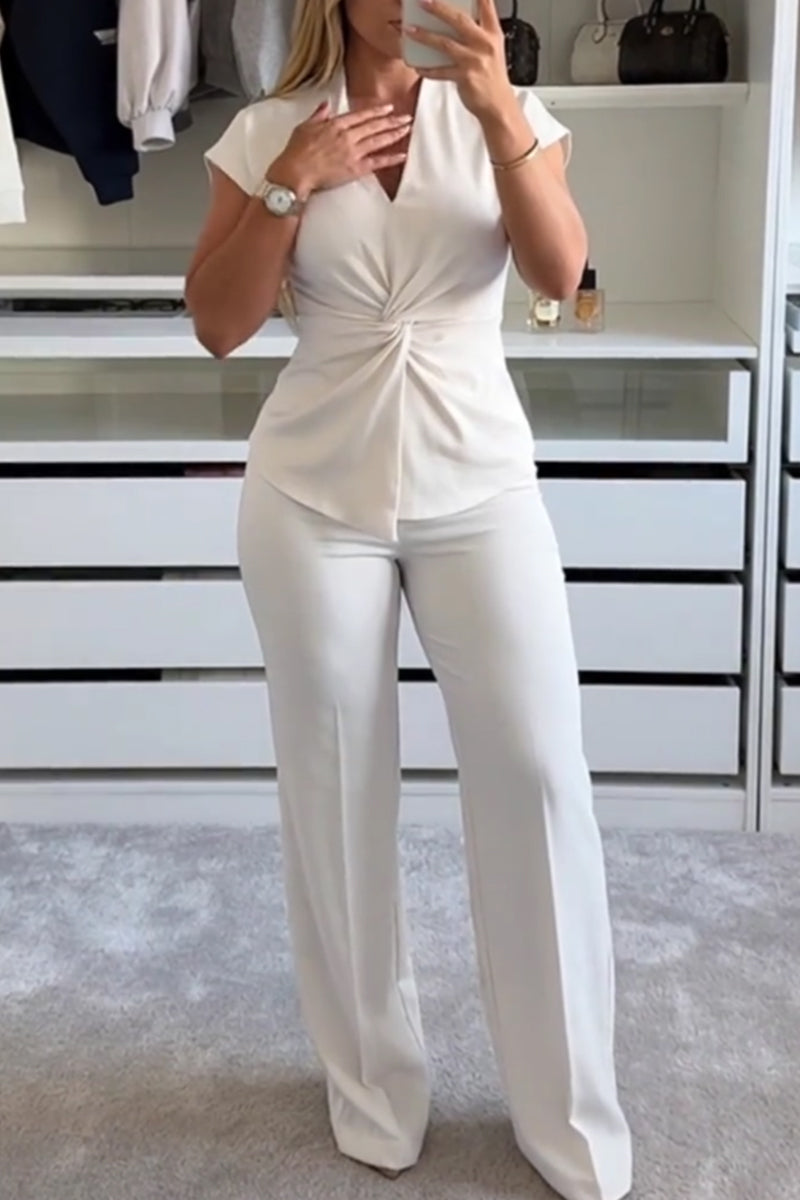 Women's Twisted Short Sleeve Top Or Wide Leg Pants