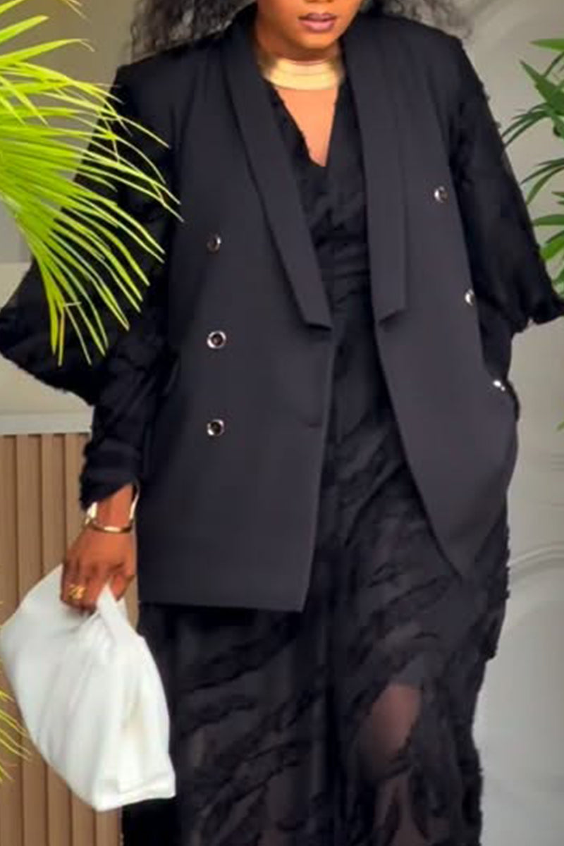 Women's Casual Double-Breasted Blazer Vest or Textured Jumpsuit