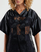 Women V-neck Splicing Printed Hollow Casual Top