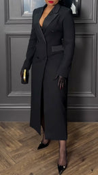 Women's Lapel Suit Dress with Elegant Long Dress