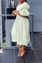 Women V-neck Back Cross Hollow Solid Color Elegant Casual Midi Dresses