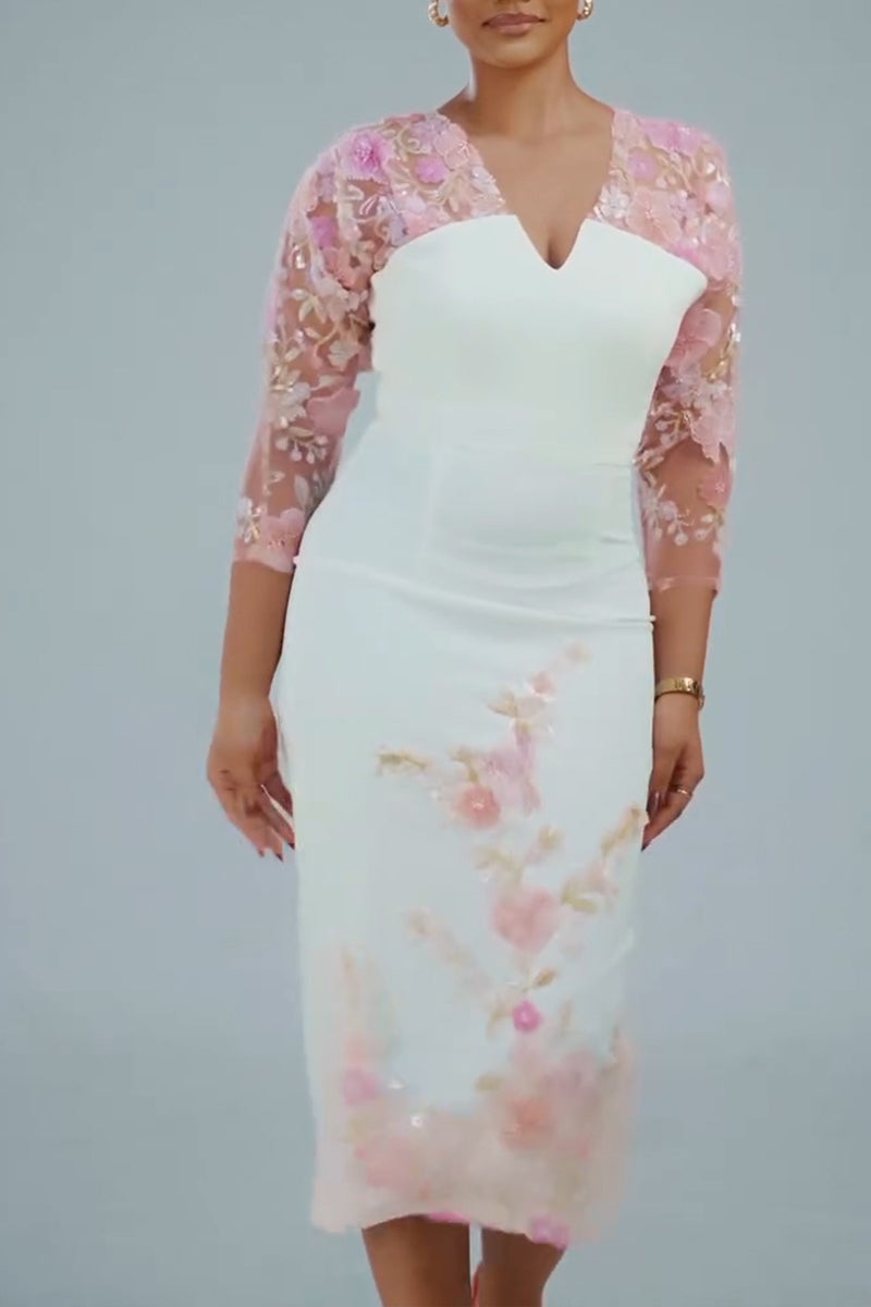 Women's Elegant Floral Lace Panel Dress