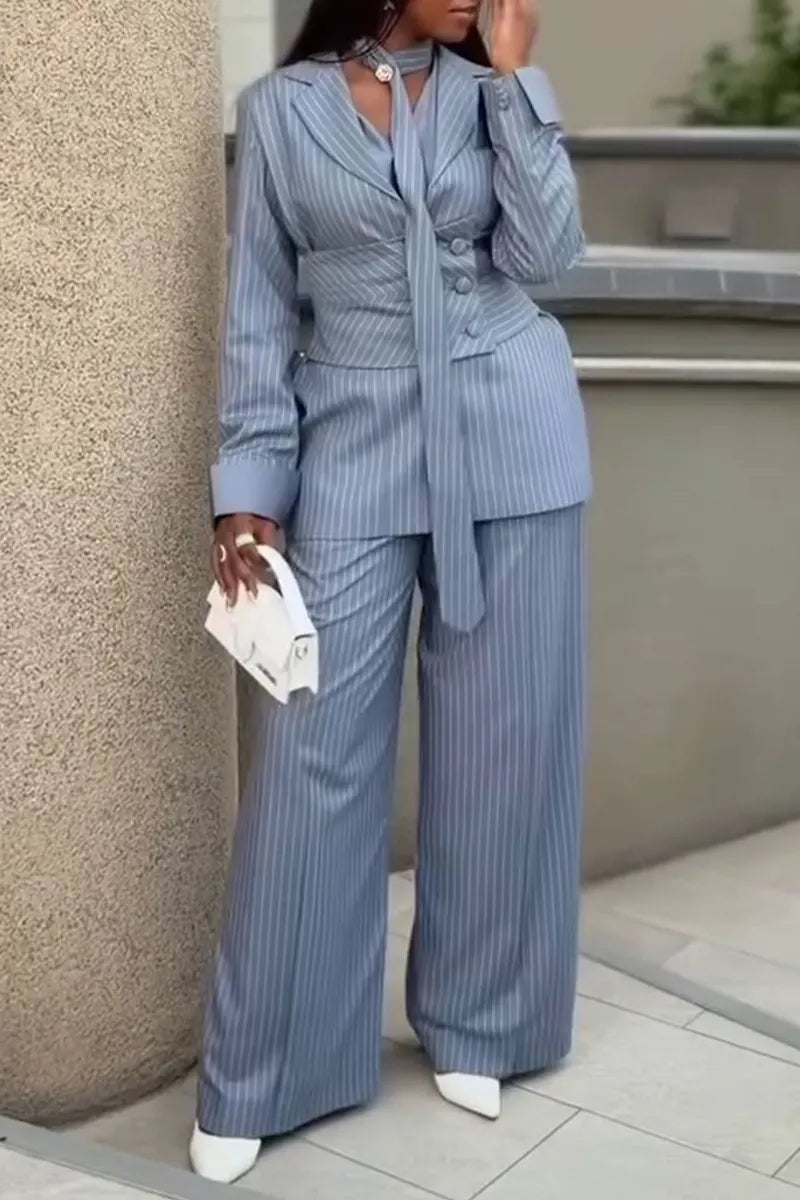 Women's Fashion Commuter Stripe Blazer with Tie or Pants