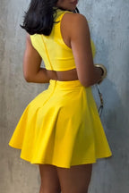 Women's Fashion Waist-Cutout Button Trim Dress