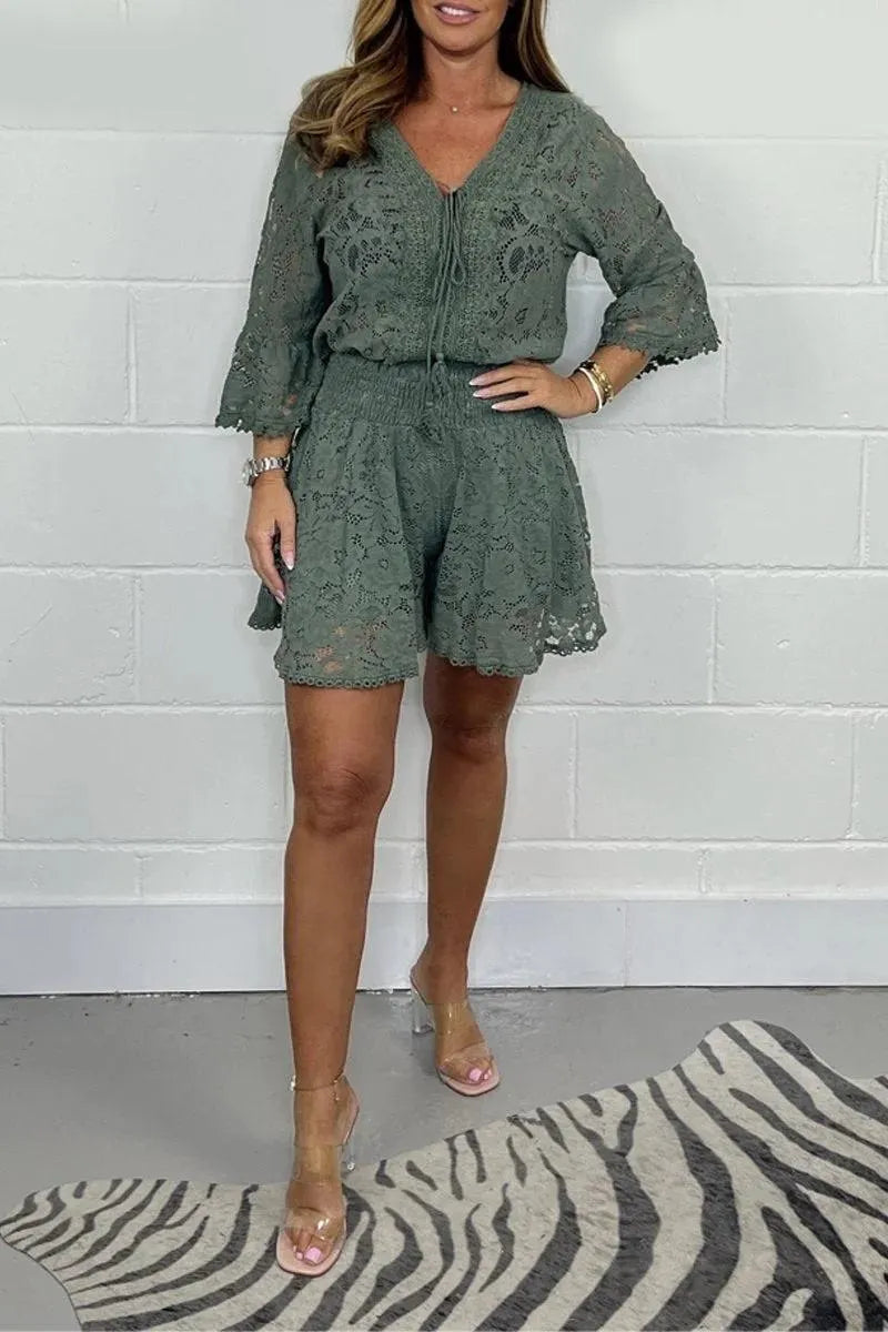 Women V-neck Casual Lace Set