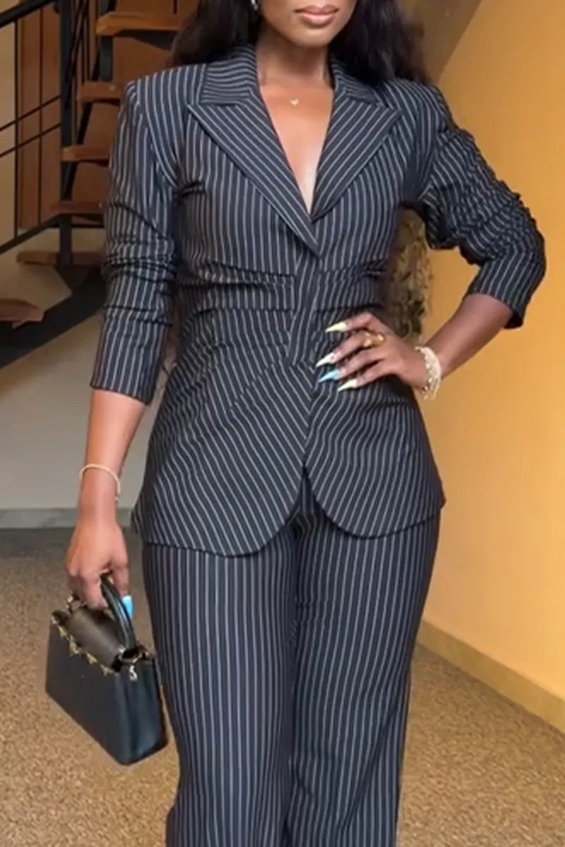 Women's Elegant Commuter Stripe Blazer & Dress Pants