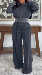 Womens Round Neck Hooded Top+ Pants Casual Suit