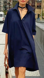 Women's Lapel Button Half-open Casual Dress
