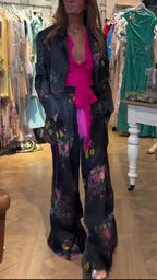 Women Collar Printed Jacket + Pants Temperament Commuting Suit