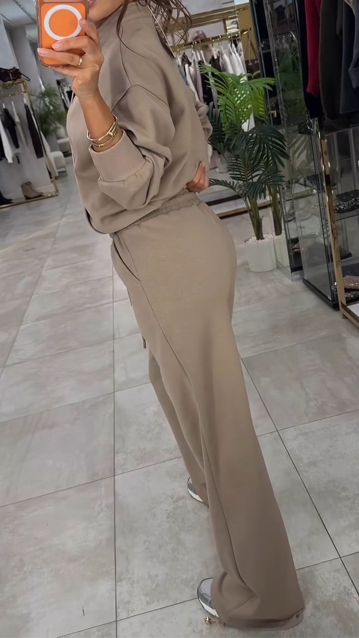 Women Round Neck Half Zipper Top+ Drawstring Pants Casual Set