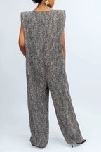 Women's Elegant Classic Tweed Sleeveless Square Neck High Waist Jumpsuit