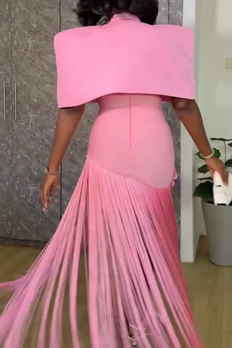 Women's Elegant Party Fringe Two Piece Maxi Dress