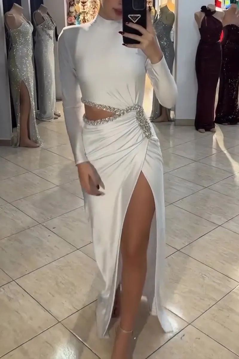 Women's Party Rhinestone Cutout Maxi Dress