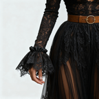 Black Floral Lace Maxi Dress with Ruffled Bell Sleeves