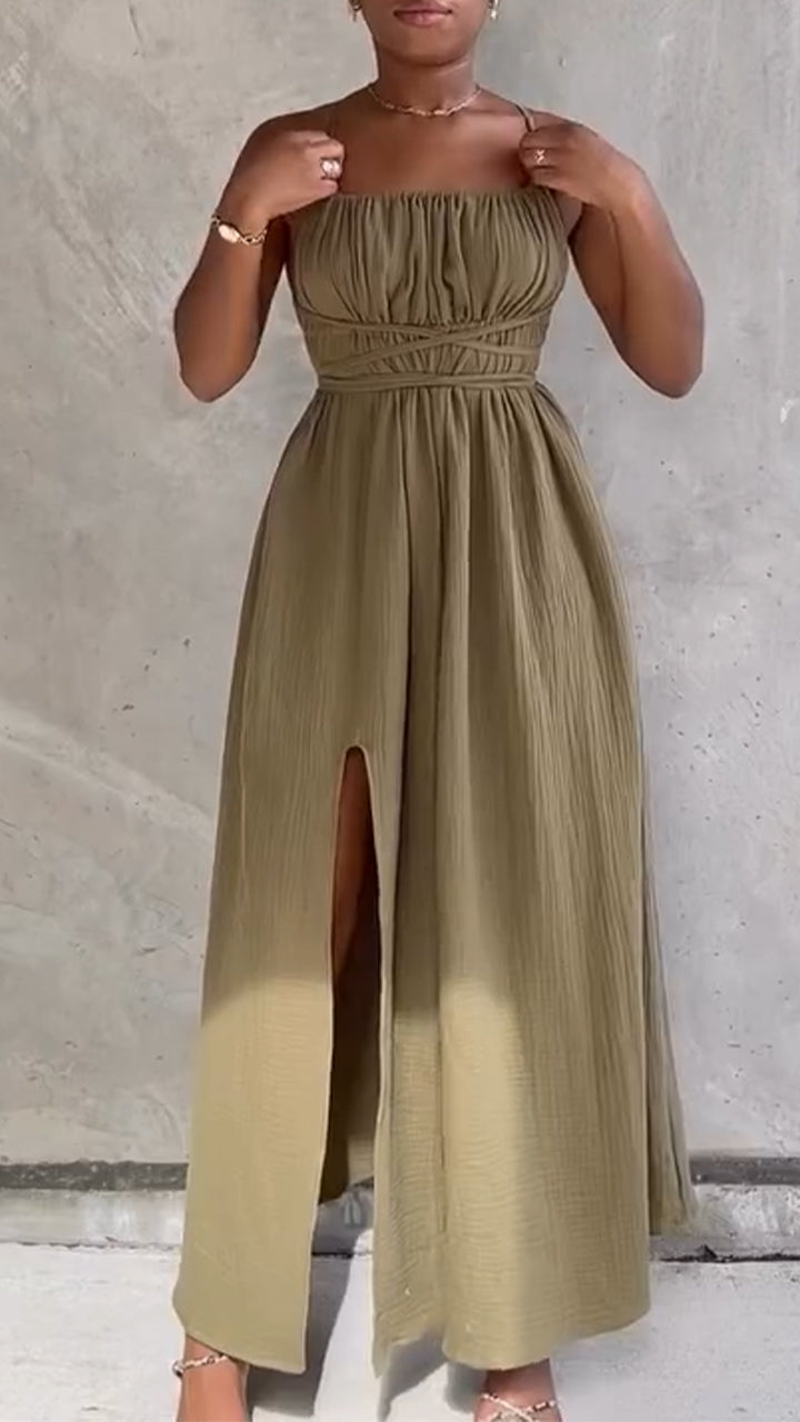 Women Camisole Waist Cinched Backless Casual Dress