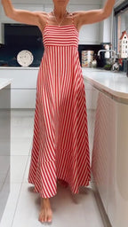 Womens Suspender Striped Loose Casual Dress