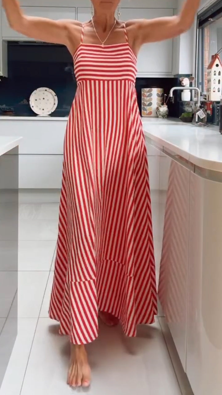 Womens Suspender Striped Loose Casual Dress