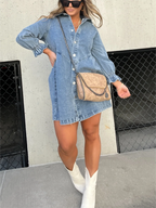 Washed Denim Puff Sleeve Dress